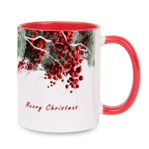 Kubek biały, środek i ucho czerwone, 330ml