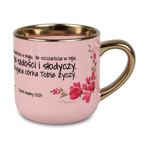 Kubek Elegant 400 ml różowy ze złotym uchwytem i rantem